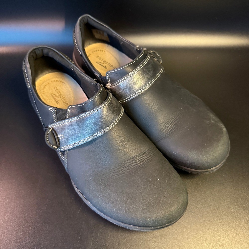 Clarks Comfort Collection Leather Slip On Clogs Mules‎ Shoes Size 8